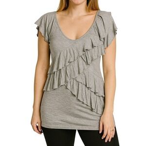 NY & Co Ruffle Short Sleeve Women's Scoop Neck Layered Romantic Tunic Blouse Y2K